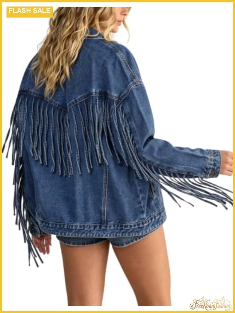 Oversized Fringed Jean Jacket 100% Cotton Western Denim Women's